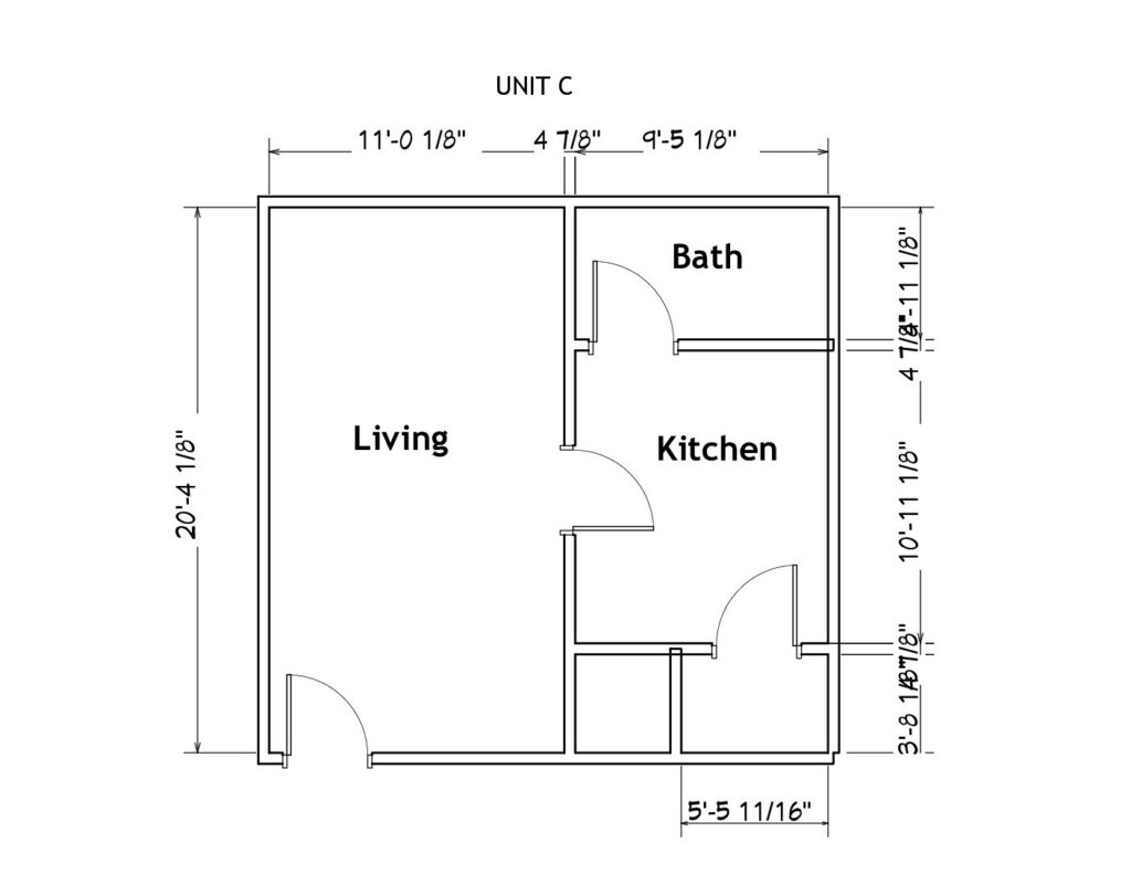 Efficiency Apartment with Kitchen, Private Bath & Two Closets | Unit C