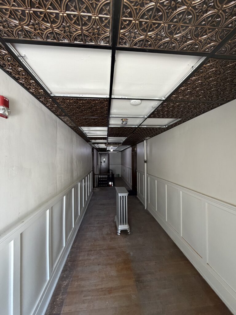 Parts of the decorative drop ceiling paired are still missing on the 3rd floor
